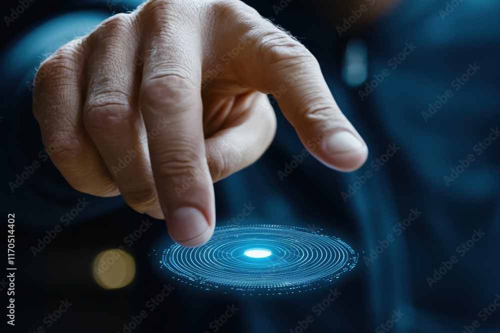 Poster touch interaction with holographic interface concept in modern technology visual display