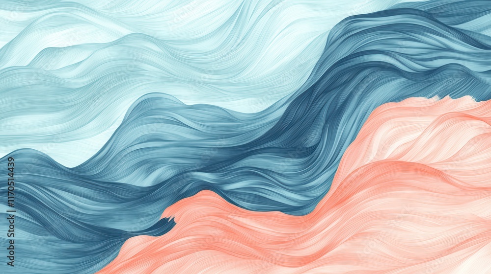 Poster elegant minimalist gradient of soft pencil strokes showcasing calming waves in serene pastel hues