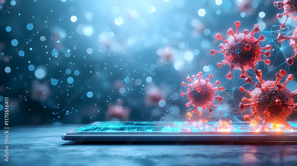 Poster a state of the art futuristic virus research laboratory powered by quantum computing technology feat