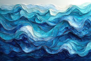 Obraz premium Abstract paper cut art of blue ocean waves.