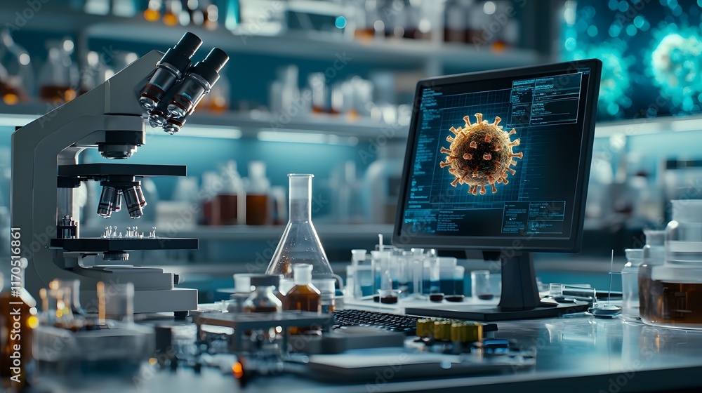 Poster advanced quantum computing technology integrated with cutting edge viral analysis tools showcasing a
