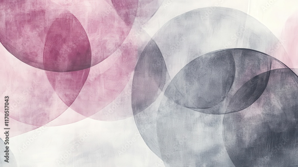 Poster Abstract pencil strokes create a dynamic backdrop of overlapping circular forms in muted colors