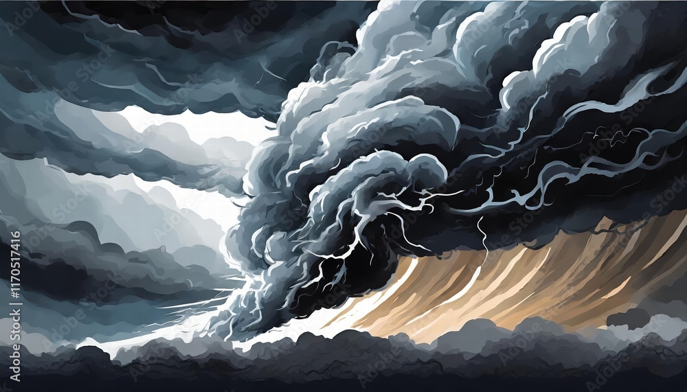 Poster a powerful storm with dark clouds an intense atmospheric phenomenon captured against a transparent b