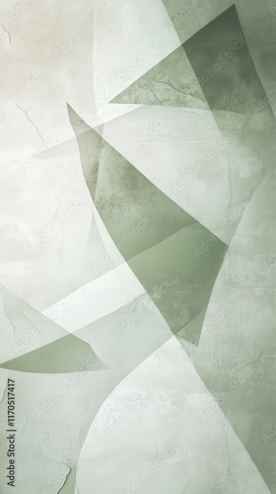 Poster abstract geometric design featuring pale green light with layered shapes and textures