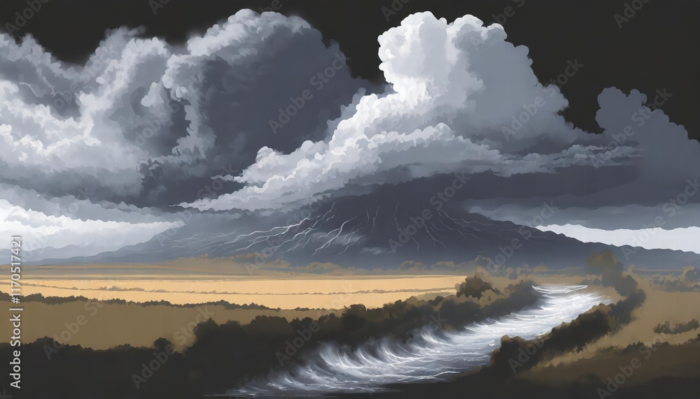Poster a powerful storm with dark clouds a dramatic atmospheric scene captured against a transparent backgr