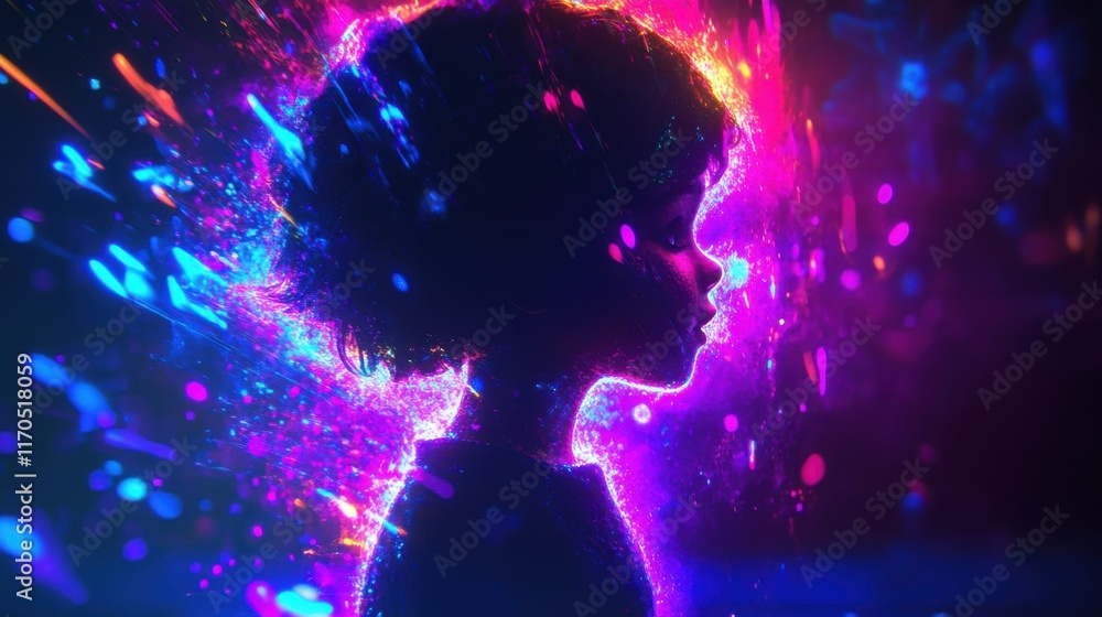 Poster child glowing with vibrant colors, creating a captivating visual display in a dark setting
