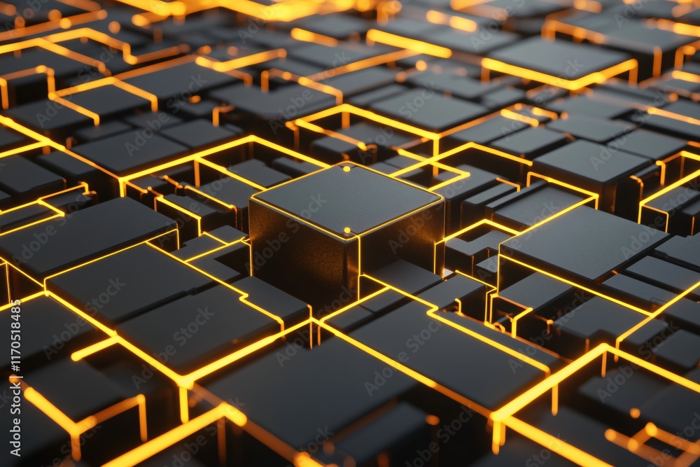 Poster intricate black and gold polygonal background with luminous lines for tech and design concepts