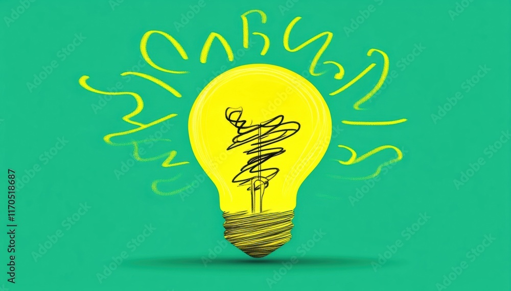 Sticker A creative of a glowing light bulb with a vibrant green background, symbolizing innovation and ideas.