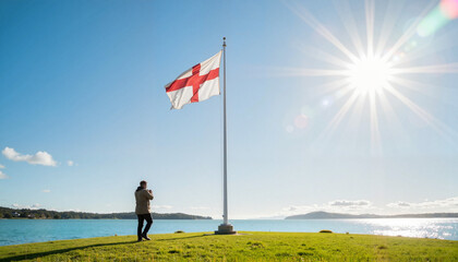 Flag at Waitangi Flag Station on a Sunny Day