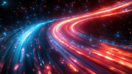 Fototapeta premium Vibrant Red and Blue Light Streaks with Neon Effects in Dynamic Motion Blur on Dark Background