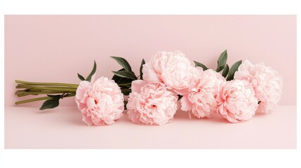 A luxurious greeting card with a cascading bouquet of soft pink peonies, their petals detailed with fine textures, set against a creamy pastel background