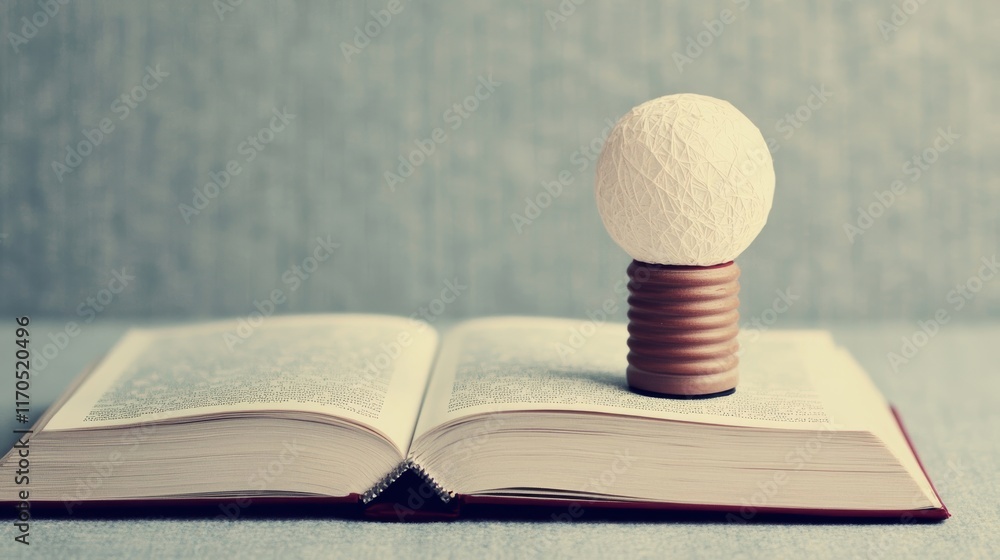 Poster an open book with a unique lamp placed on its pages, creating a cozy and inviting reading atmosphere