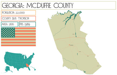 Large and detailed map of McDuffie County in Georgia USA.