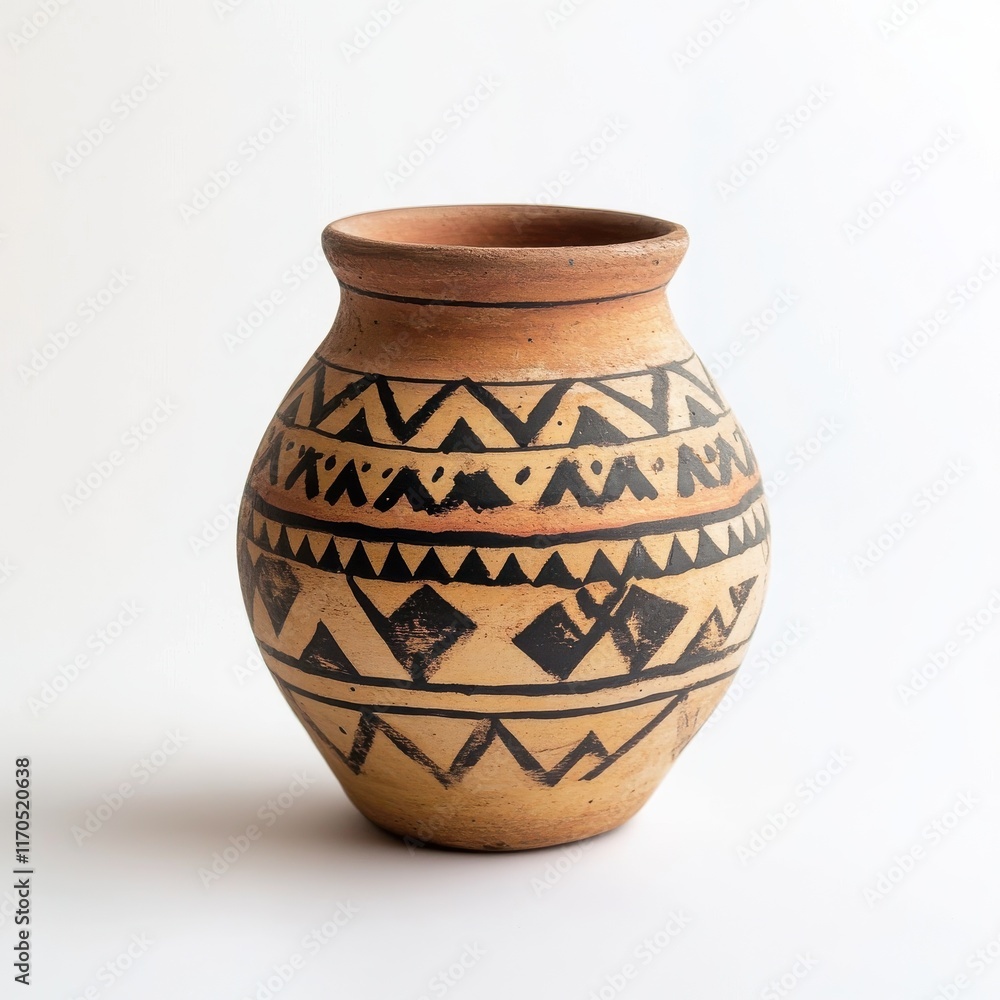 Poster small clay pot featuring unique hand-painted patterns with geometric designs and earthy tones