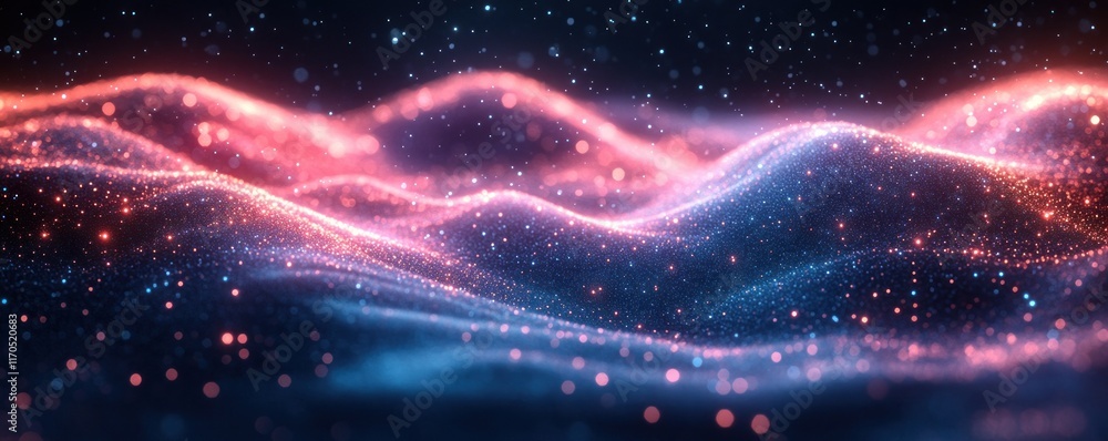 Aufkleber Futuristic Digital Background Abstract Cyberpunk Waves Flowing Particles Technology AI Graphics