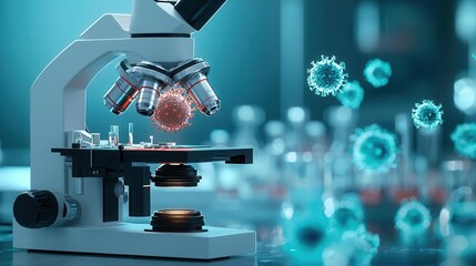 Close up of a modern microscope in a laboratory.