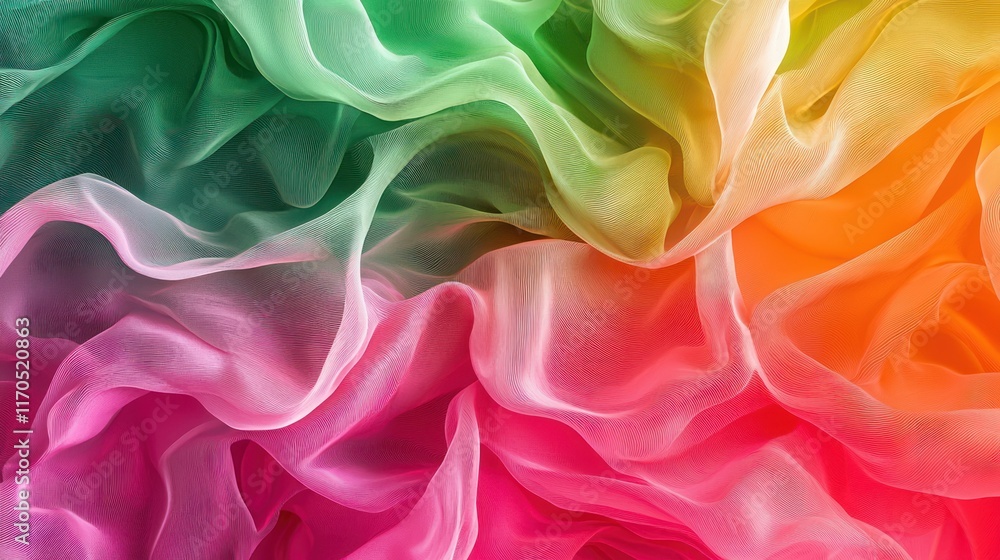 Poster colorful fabric draped in soft waves displaying gradient hues