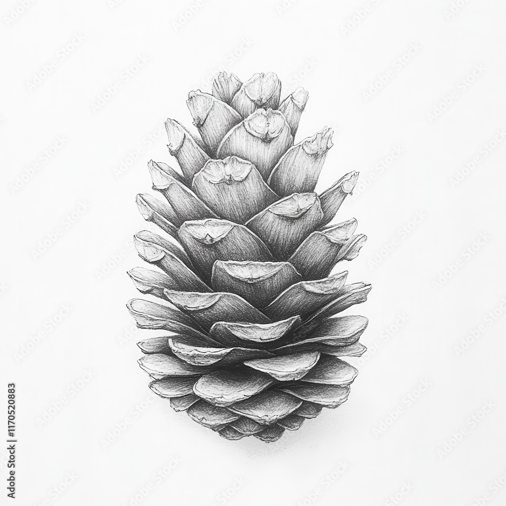 Poster detailed depiction of a pinecone showcasing unique scales and textures found in nature