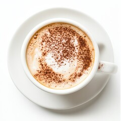 Fototapeta premium Creamy cappuccino with frothy texture served in a white cup on a flat surface