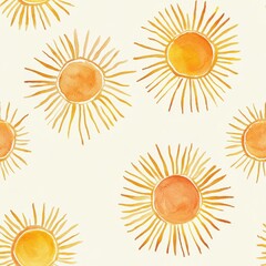 Creative watercolor doodle art featuring bright sun illustrations on a soft background