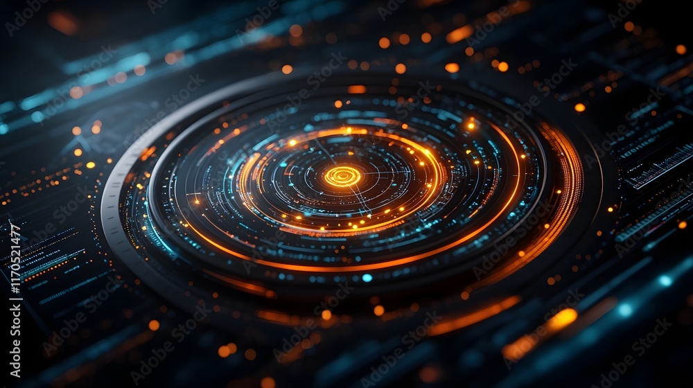 Poster a futuristic digital landscape where quantum algorithms simulate the motion of planets governed by n