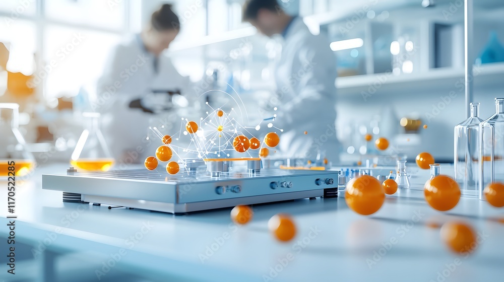 Poster cutting edge quantum powered physics simulations in a clean minimalist laboratory setting visualizin