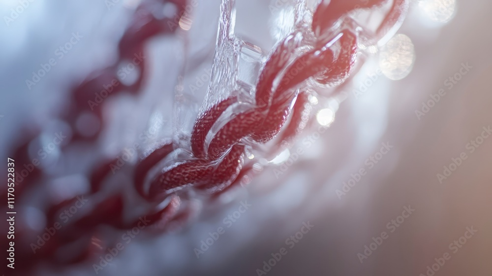 Poster abstract close up of intertwined red chain links and netting textured background