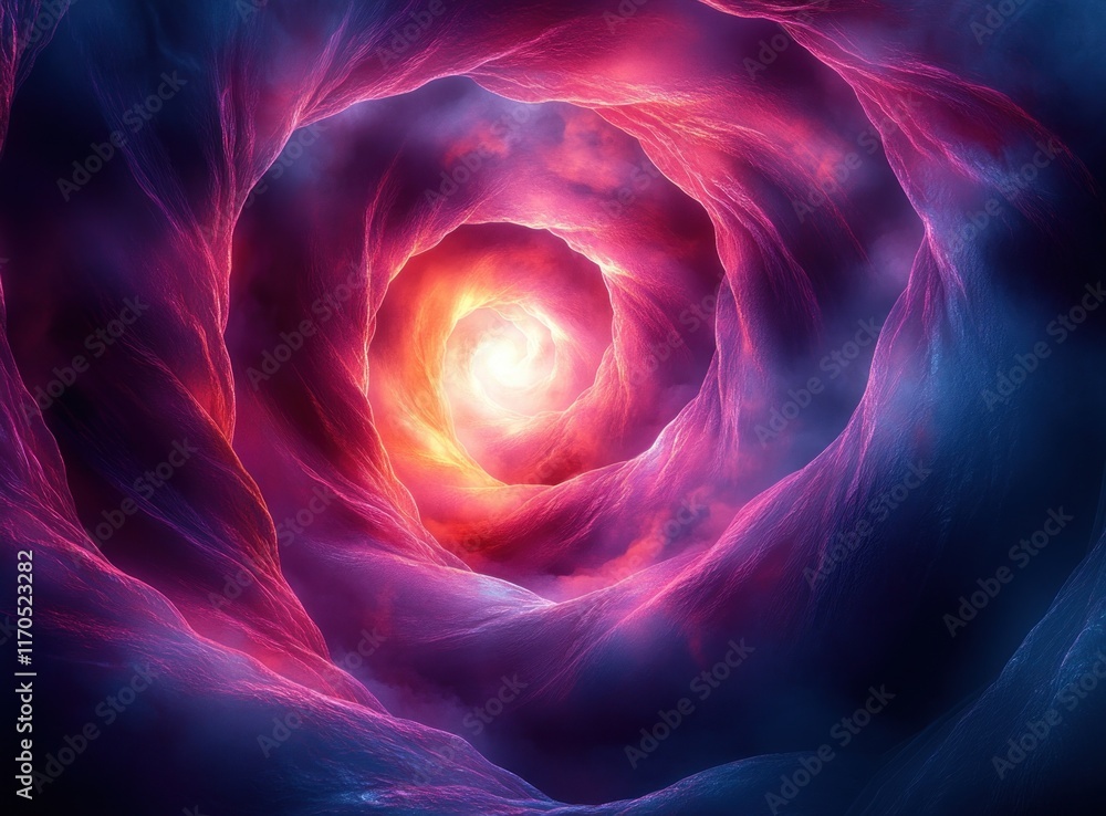 Poster Digital Futuristic Abstract Geometric Background with Vortex Tunnel Effect in Pink and Blue