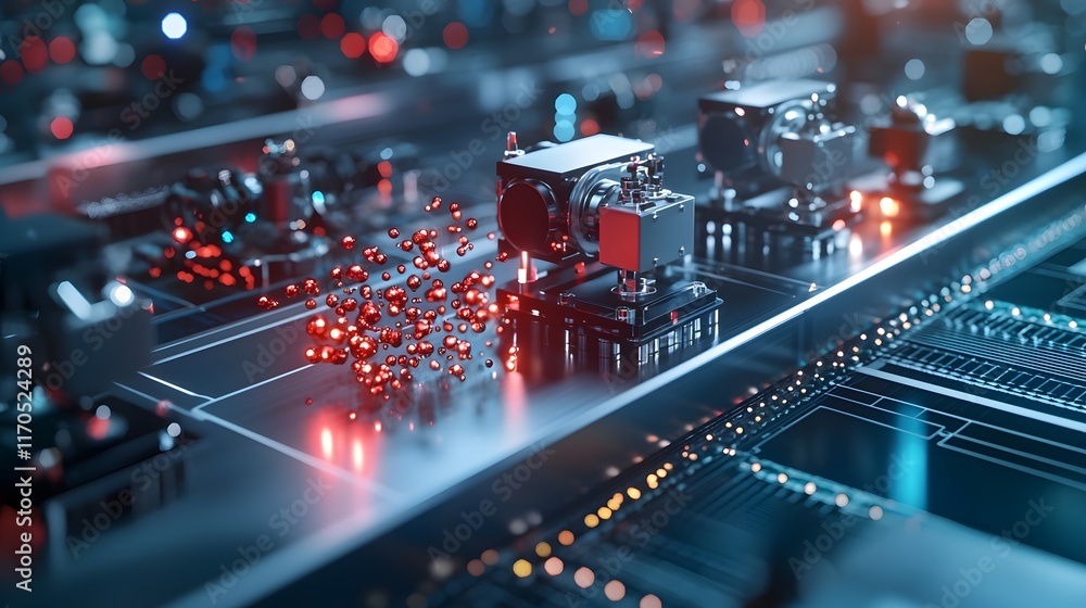 Poster sleek and futuristic high tech environment where quantum computing visualizes the collision dynamics