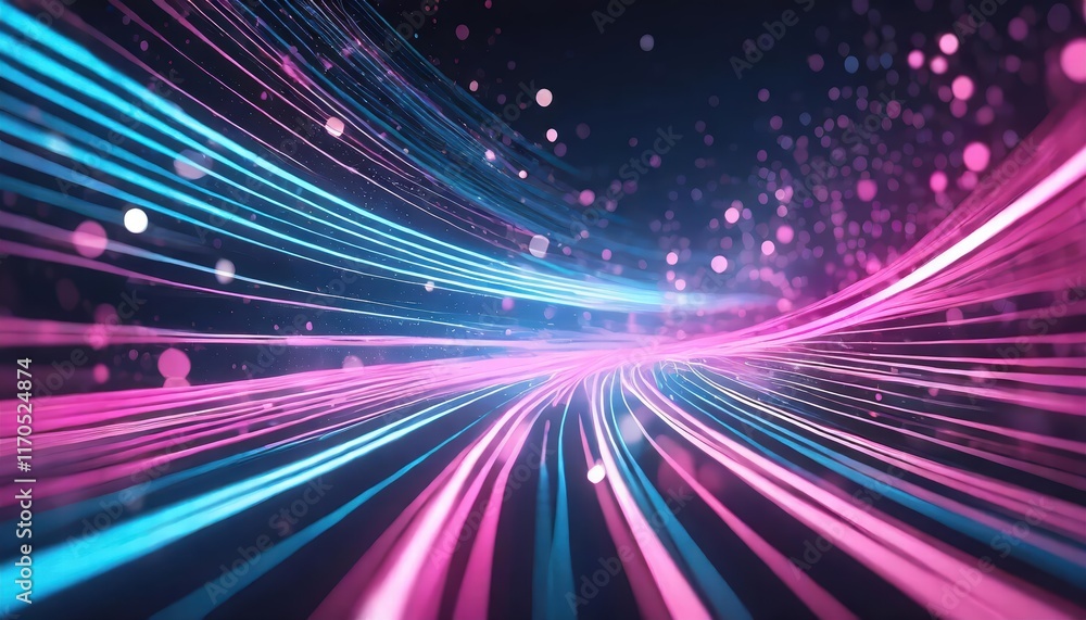 Poster vibrant abstract background featuring pink and blue glowing neon lines with bokeh lights a stunning 