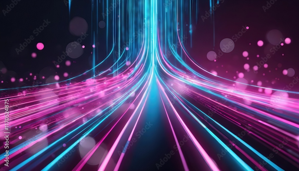 Aufkleber vibrant abstract background with pink and blue glowing neon lines and bokeh lights a stunning visual