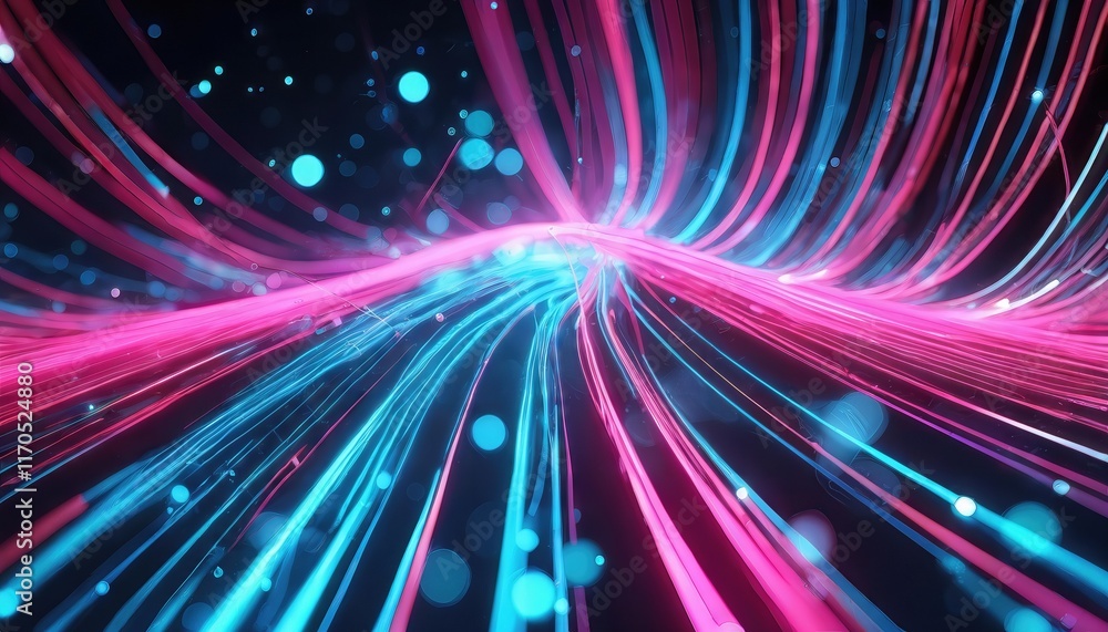 Poster abstract background with pink and blue glowing neon lines and bokeh lights a captivating visual repr