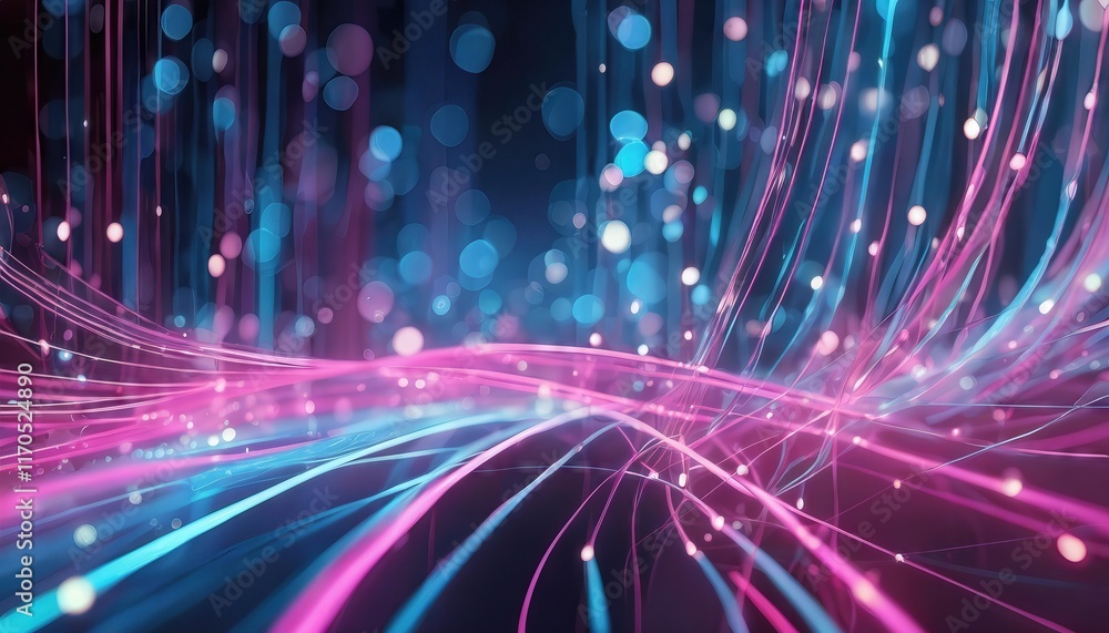 Poster stunning abstract background featuring pink and blue glowing neon lines with bokeh lights a captivat