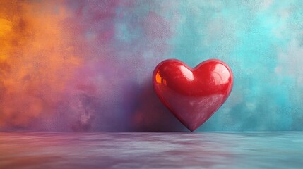 Fototapeta premium Red heart against colorful wall.