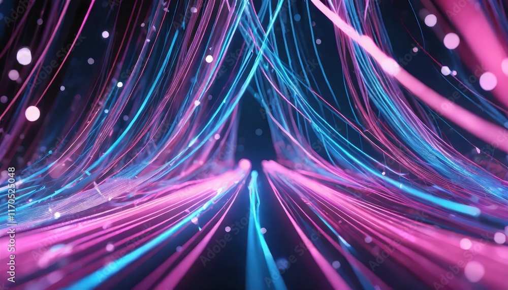 Poster stunning abstract background featuring pink and blue glowing neon lines with bokeh lights a visual r