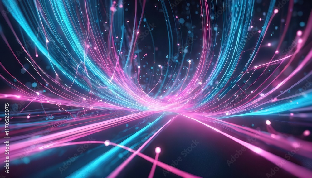 Aufkleber abstract background with pink and blue glowing neon lines and bokeh lights a futuristic data transfe