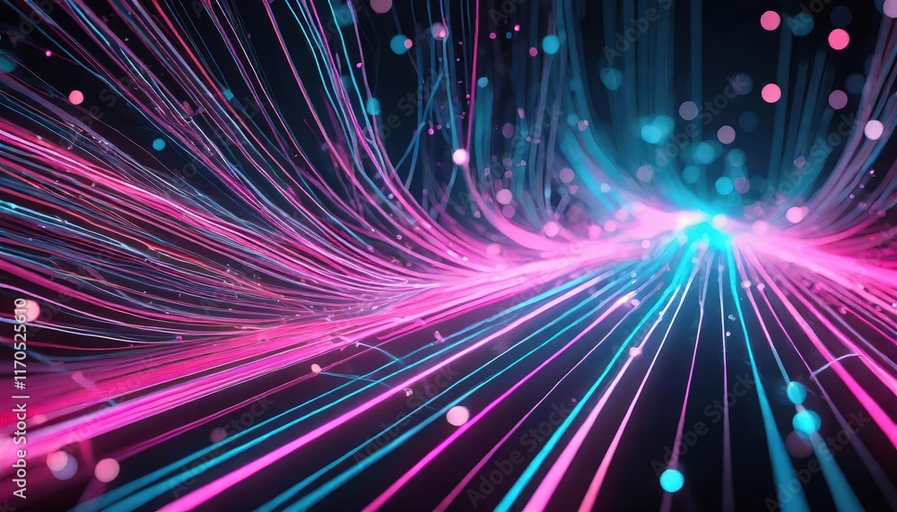 Poster abstract background featuring pink and blue glowing neon lines with bokeh lights a stunning visual r