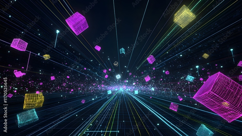 Poster Quantum Computing Visualizing the Physics of Projectile Motion Through Interactive 3D Holograms Showcasing Objects in Motion with Velocity Vectors and Copy Space