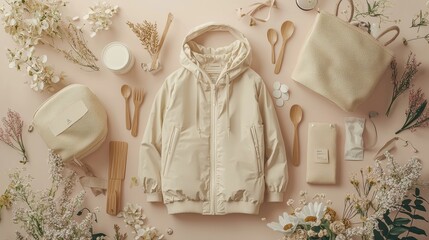 Creamy Beige Sustainable Fashion and Lifestyle Flatlay