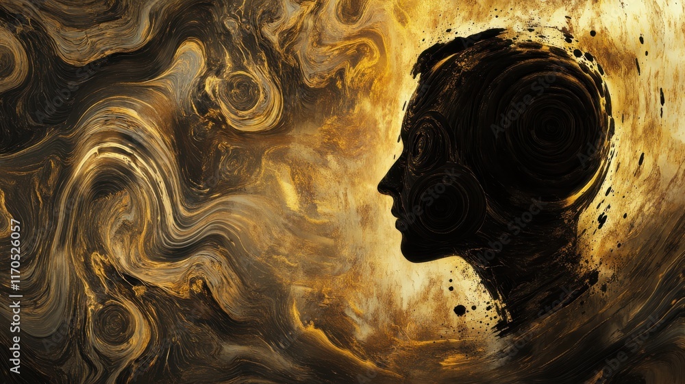 Leinwandbilder Mystical profile of a man with swirling golden patterns and abstract elements reflecting an ethereal atmosphere