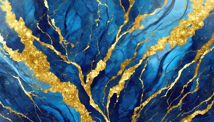 Obraz premium Elegant Abstract Blue Marble Texture with Golden Splashes A Luxurious Background Design for Sophisticated Aesthetics and Creative Projects, Perfect for Digital Art and Graphic Design Needs