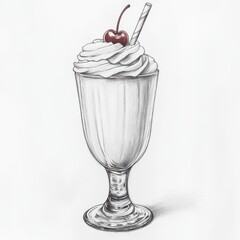 Delicious milkshake topped with whipped cream and a cherry served in a stylish glass
