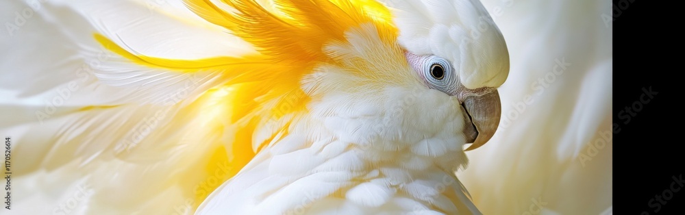 Poster captivating close-up of a cockatoo showcasing vibrant feathers in soft light