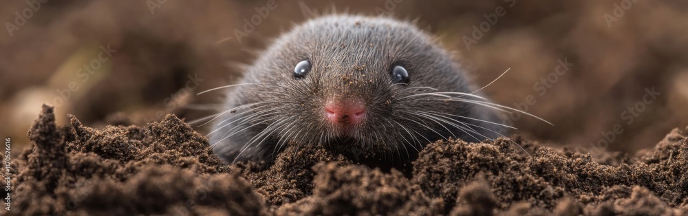 Aufkleber close-up of a mole's face emerging from rich soil during a sunny afternoon