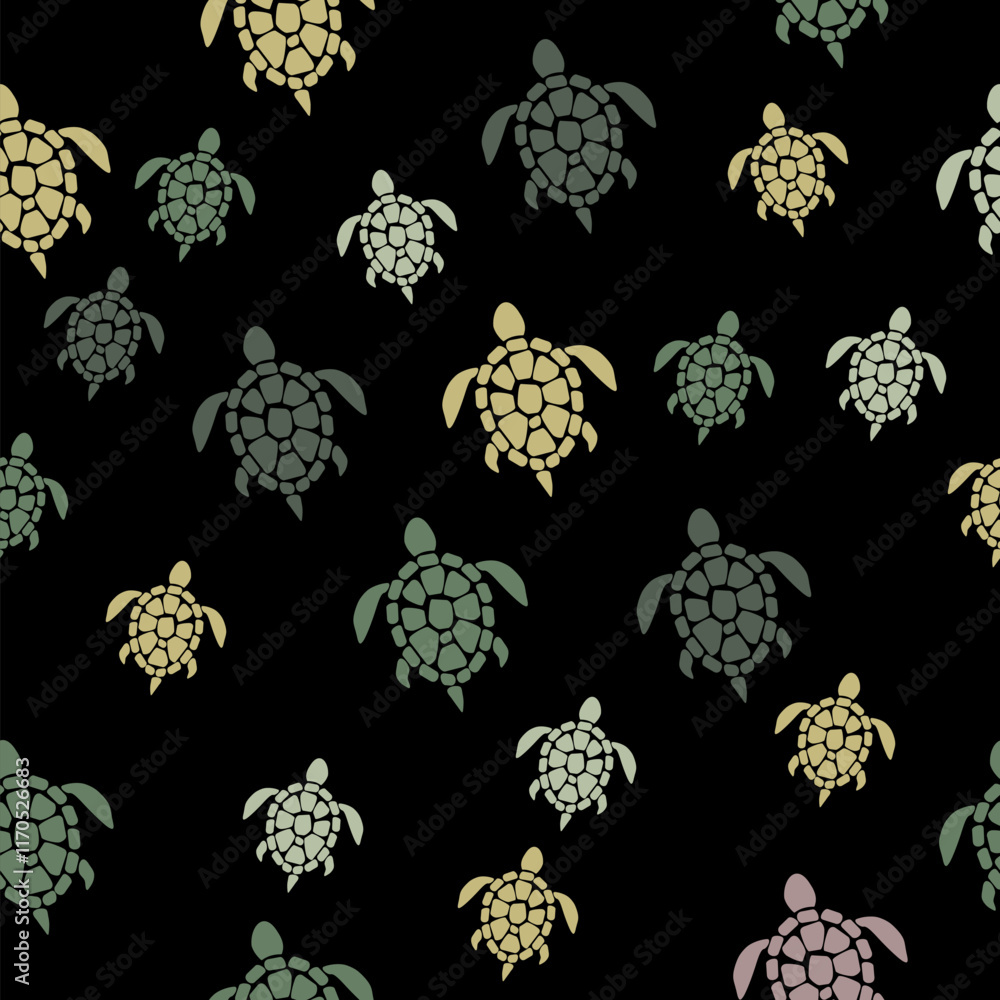 Poster turtle icon isolated seamless pattern on black background