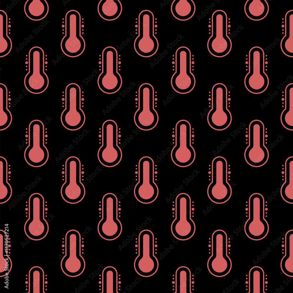 Poster meteorology thermometer measuring icon isolated seamless pattern on black background