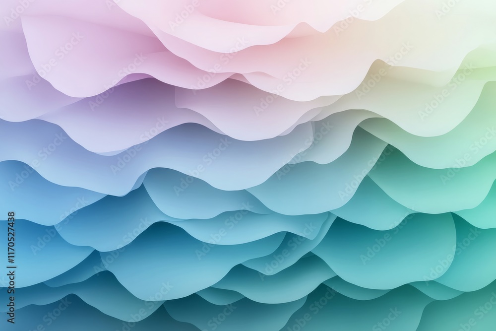 Poster Curved layers in calming shades of blue and green create a dynamic visual that evokes feelings of modernity and innovation, perfect for technology applications