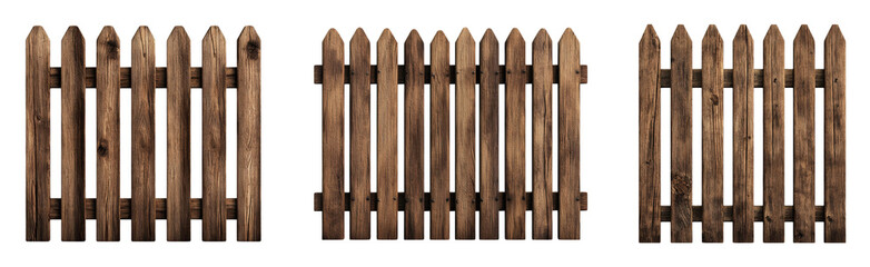 Set of rustic wooden fences with pointed tops