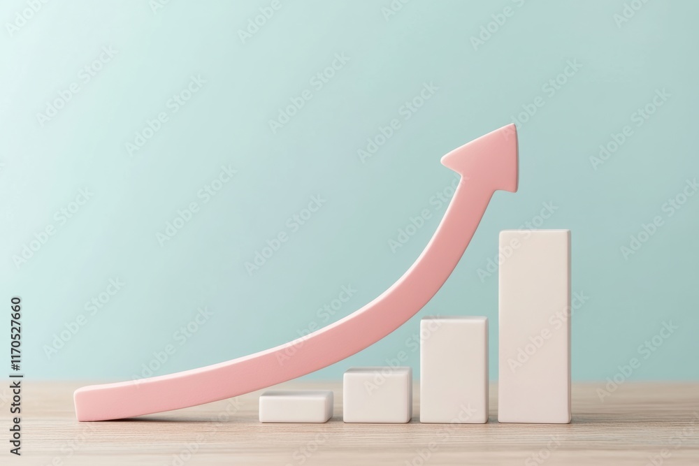 Poster modern infographic showcasing growth with ascending blocks and a curved arrow over a light backgroun
