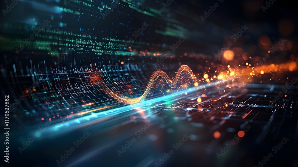 Poster Quantum simulation showcasing intricate projectile motion patterns with real time holographic parabolas and velocity vectors leaving ample copy space on the top right for design elements